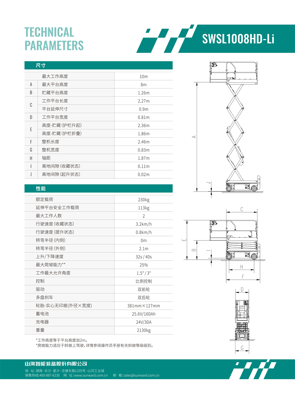 SWSL1008HD Li 電動(dòng)電驅(qū)剪叉式高空作業(yè)平臺(tái)